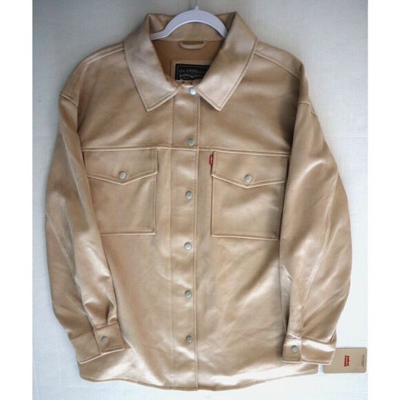 Levi’s LW2WS235 Women’s Plus Sz 3X Sand/Beige Faux Suede Collared Shacket - Picture 10 of 15